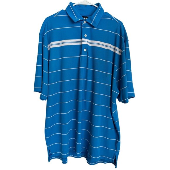 FootJoy FJ Golf Polo Shirt Sky Blue White Stripes Back Logo Mens XL Polyester - Picture 1 of 11